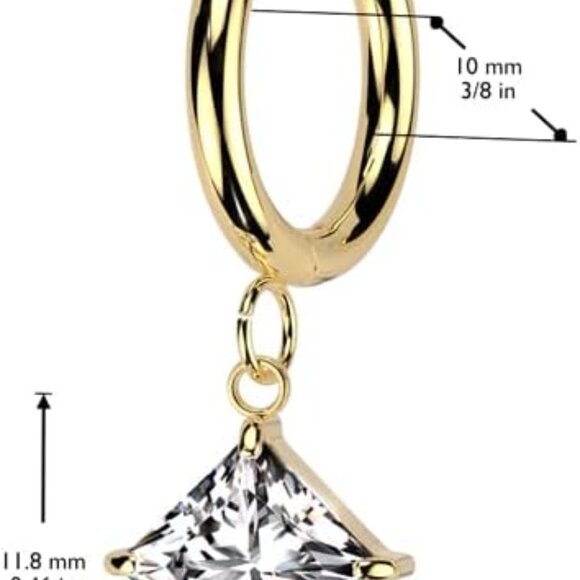 Stainless Steel CZ Diamond Shaped Dangling Huggie Hoop Earrings Pair - Picture 2 of 4